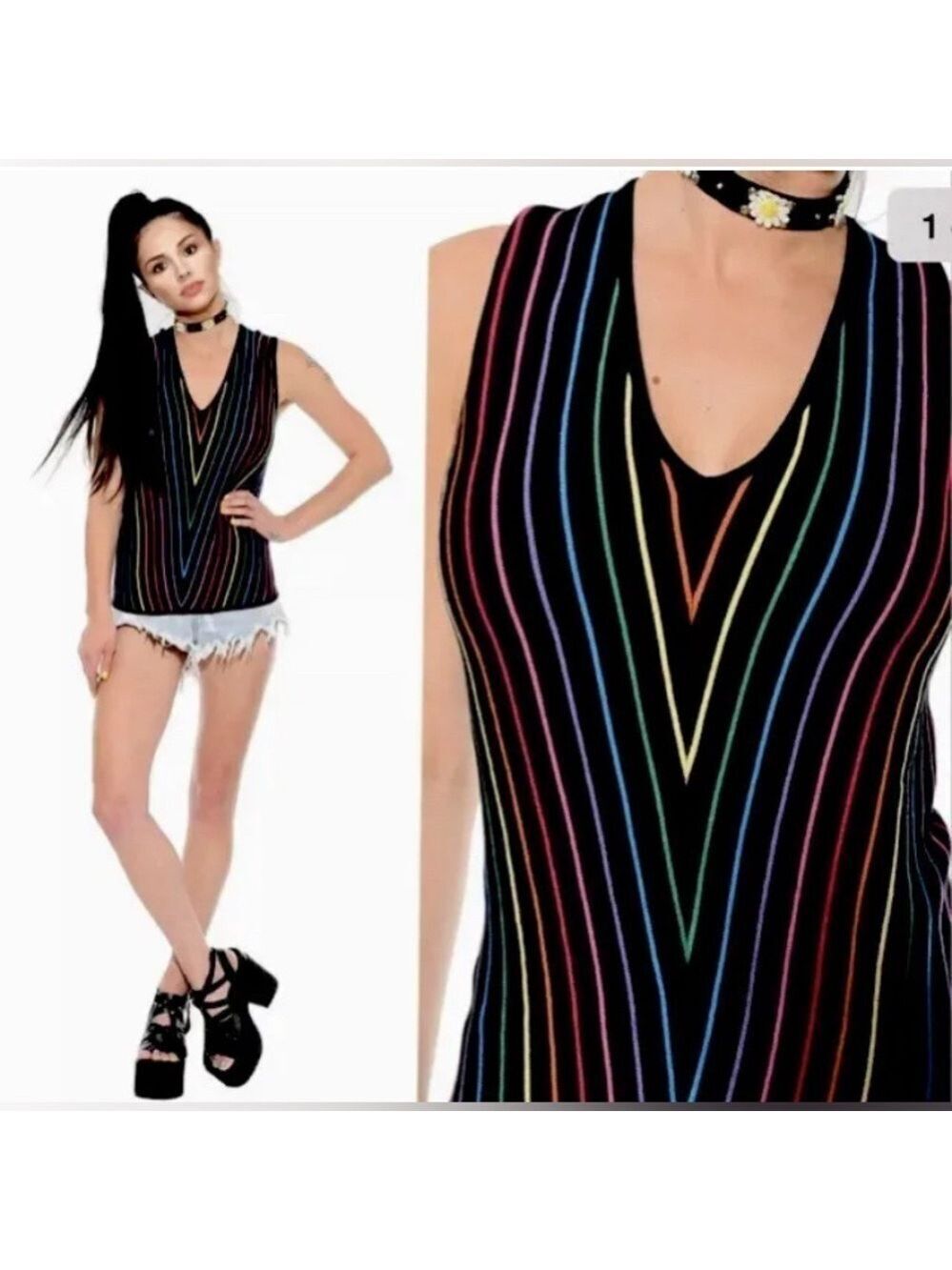 World Republic Silk/Viscose Blend Y2K Chevron Rainbow Stripe Top Size Medium